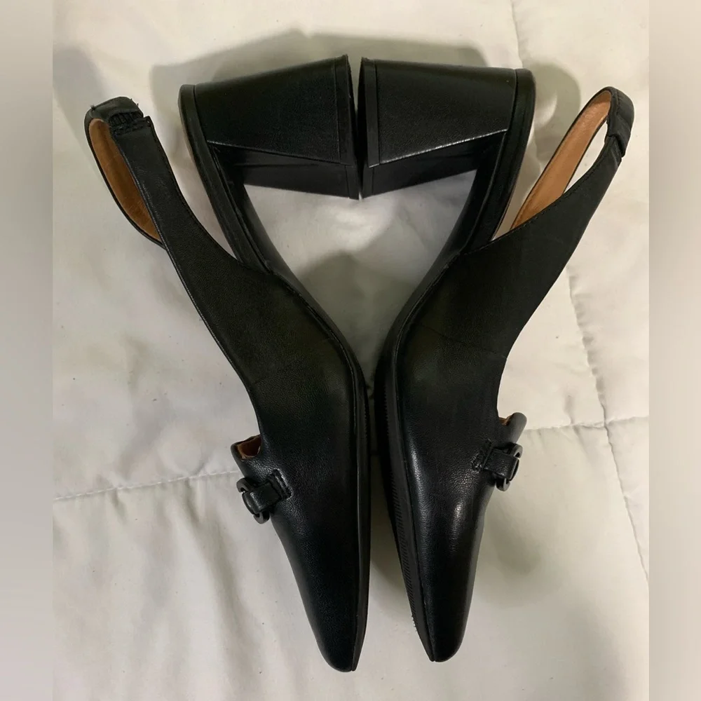 gentle souls Black Leather Slingback Block Heel Pumps